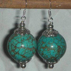 HUGE 20MM TURQUOISE BEADS EARRINGS